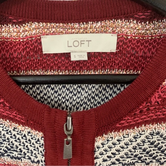 LOFT | Red Textured Knit Sweater Zip Up Jacket - Picture 3 of 5